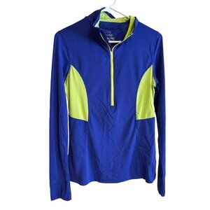 MPG Womens Medium Blue & Neon Yellow Athletic Long Sleeve Shirt With Half-Zip Cl